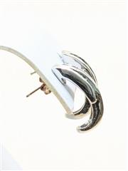 10K Solid White Gold Channel Set Round Sapphire & Diamond Half Hoop Earrings
